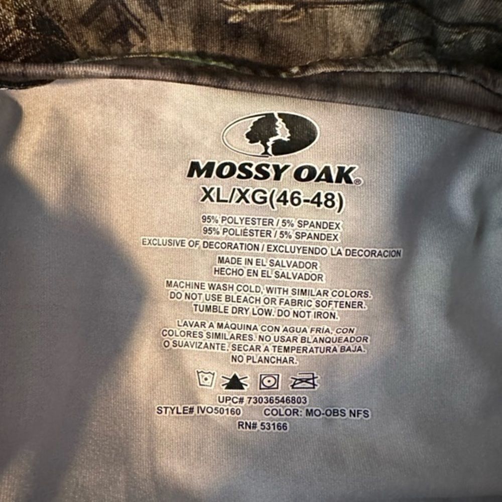 Mossy Oaks No Fly Zone Camouflage Long sleeve shirt, Insect Repellent Size XL - Picture 6 of 8